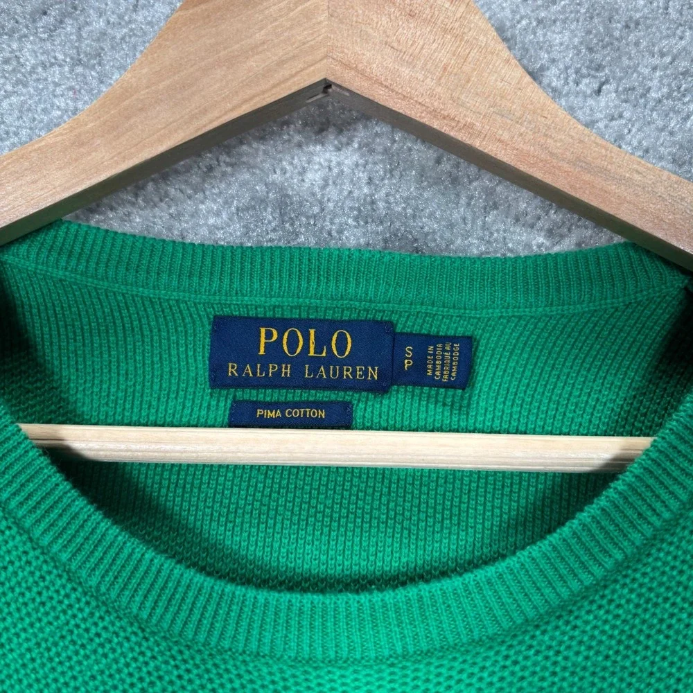 Polo Ralph Lauren Sweater Mens Small Green Pima Cotton Textured Knit Crewneck